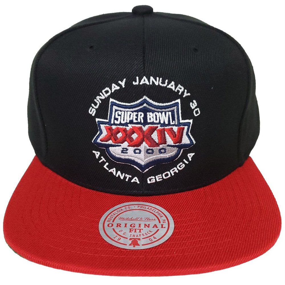 Super Bowl XXXIV Mitchell & Ness NFL Snapback Hat‎ 3D Logo Black Red Cap NWT